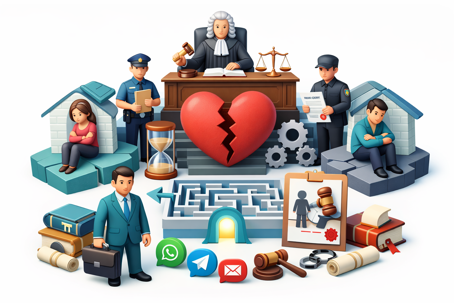 Розлучення без згоди через суд із символами правосуддя та юридичного супроводу