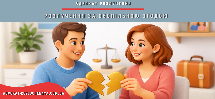 Розлучення за обопільною згодою подружжя із мирним врегулюванням майнових питань через адвоката