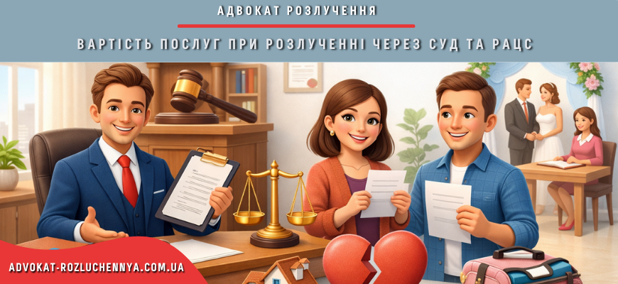 Вартість послуг при розлученні через суд та РАЦС, поділ майна, судові документи та правова допомога