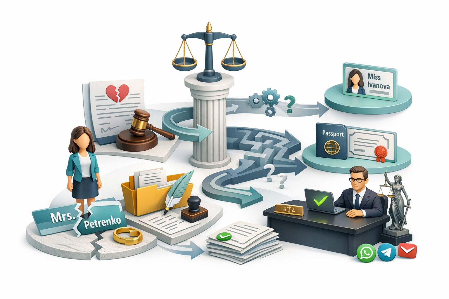 Зміна прізвища після розлучення через суд або РАЦС із заміною документів та юридичним супроводом адвоката